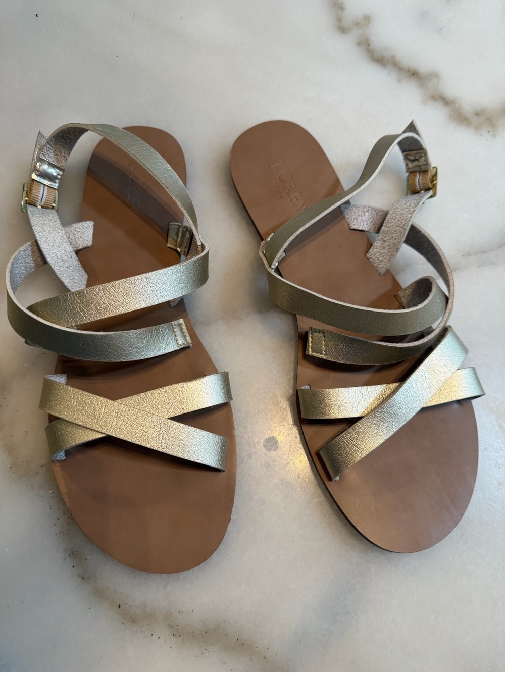 J. Crew Metallic Gold Multi-Strap Leather Sandals